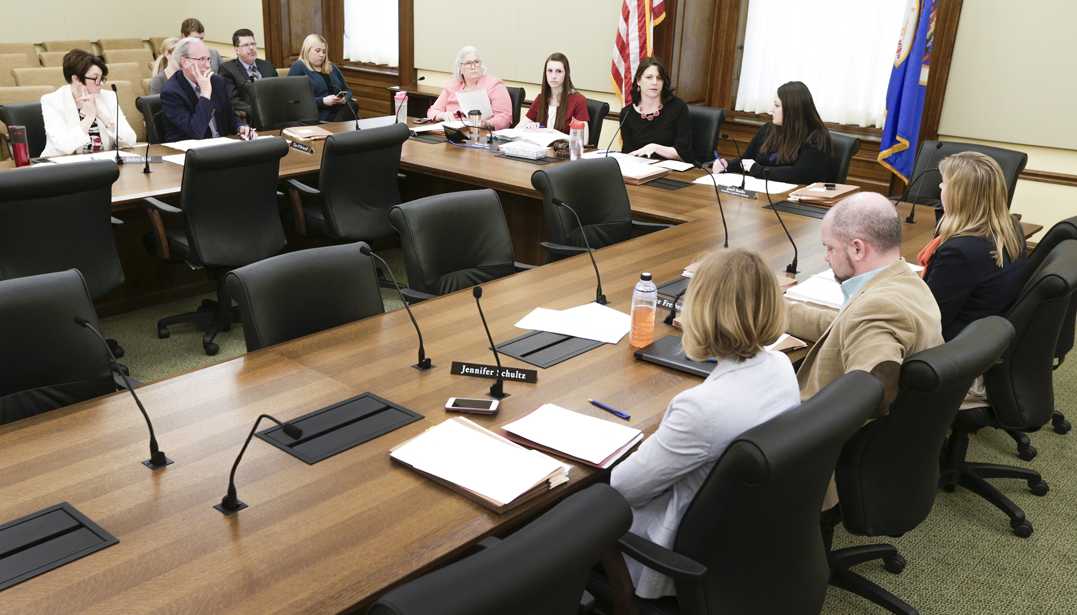 House Majority Leader Joyce Peppin, center, comments during a meeting of the Subcommittee on Workplace Safety and Respect April 23. Photo by Paul Battaglia