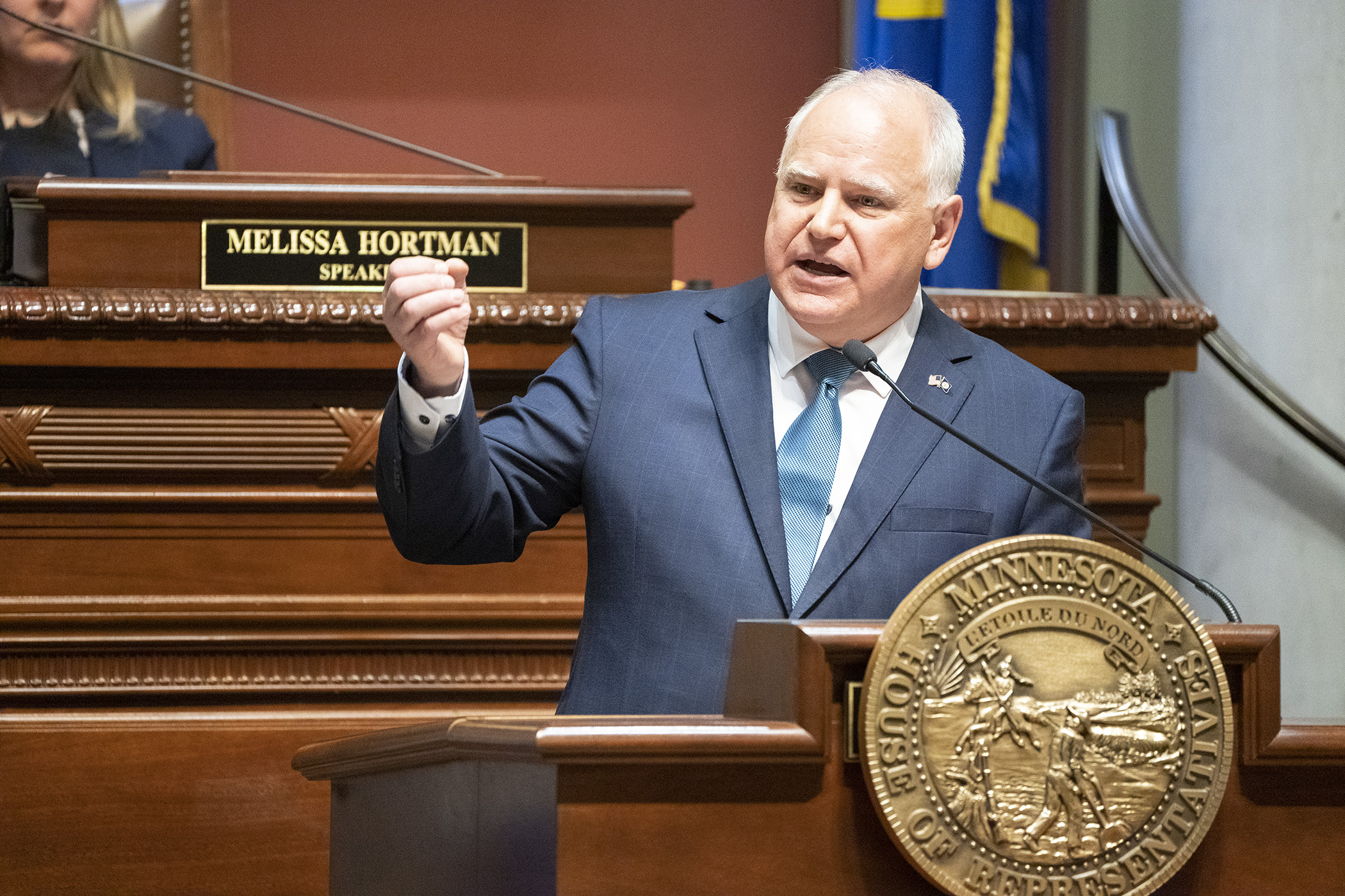 Gov. Tim Walz, shown delivering his 2022 State of the State address, has put forward a tax proposal that includes tax cuts, credits and direct checks to Minnesotans. (House Photography file photo)