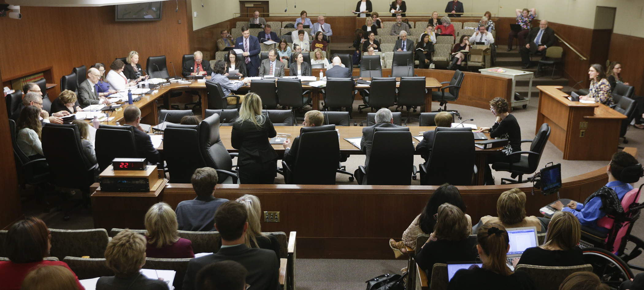 A view of Monday's meeting of the Conference Committee on HF2400. Photo by Paul Battaglia