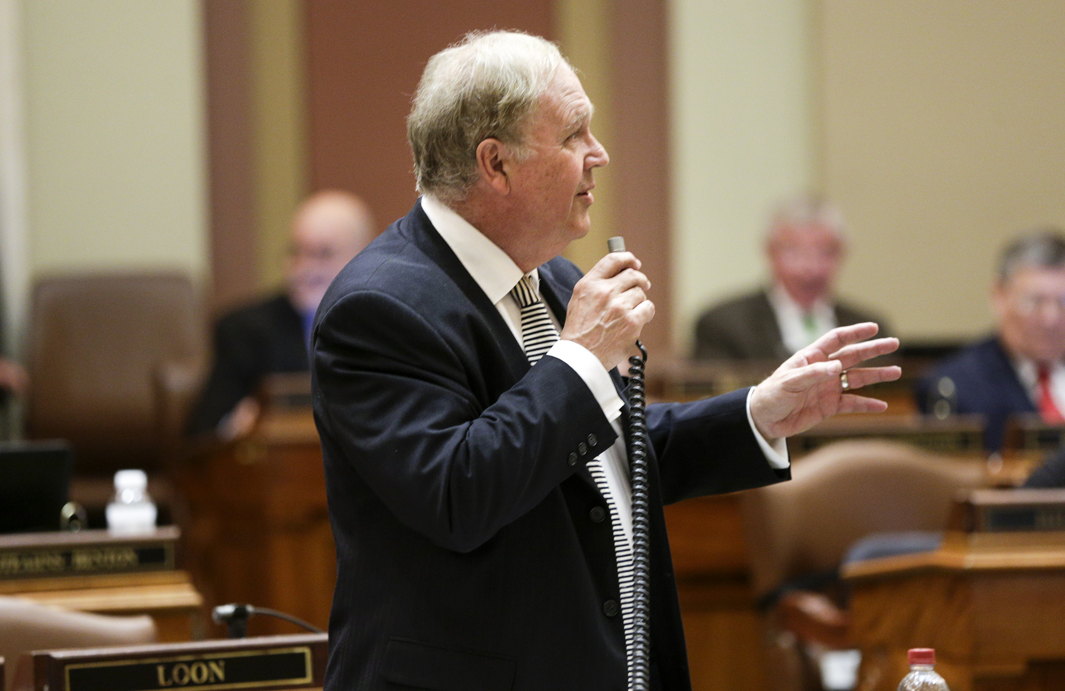 Rep. Dean Urdahl, chair of the House Capital Investment Committee, describes provisions of HF4404, the bonding bill, during opening remarks May 14. The bill was passed 84-39. Photo by Paul Battaglia