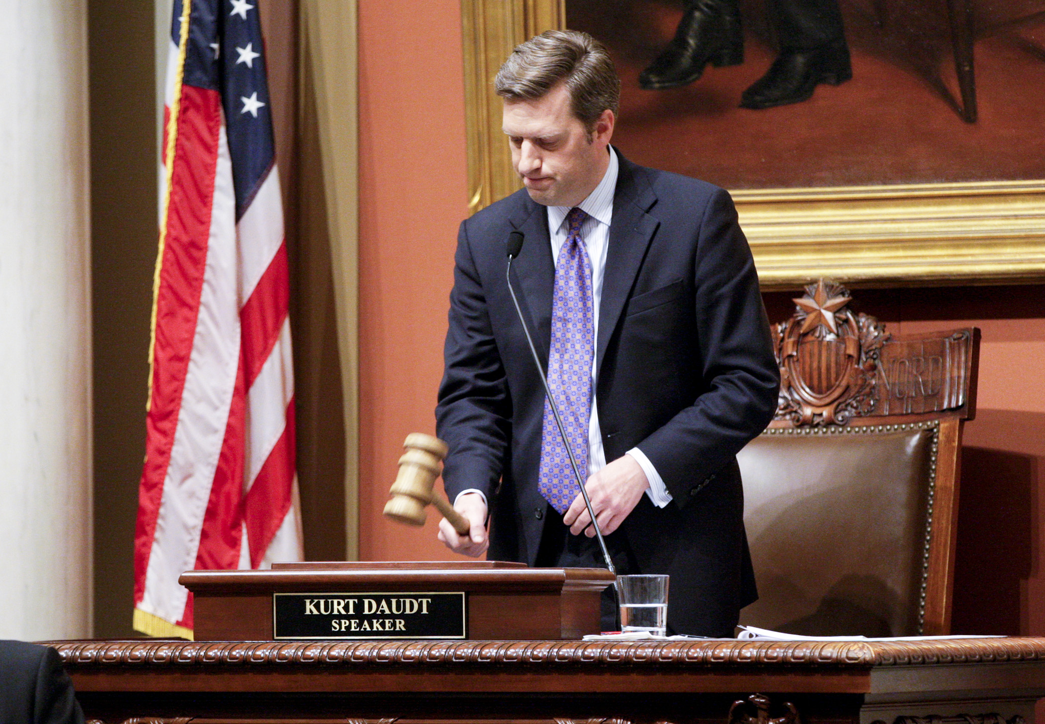 House Speaker Kurt Daudt gavels the end of the 2015 session Monday at midnight. The House is scheduled to reconvene March 8, 2016, at noon. Photo by Paul Battaglia