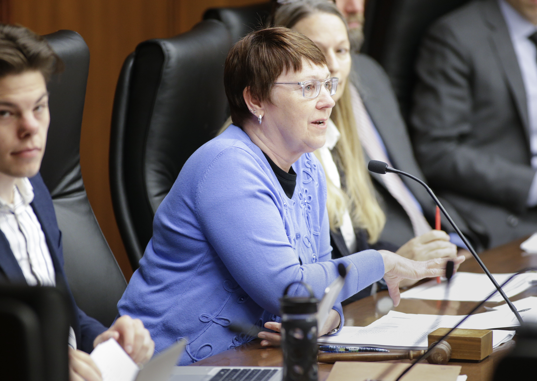 Rep. Jeanne Poppe, chair of the House Agriculture and Food Finance and Policy Division, comments during a May 22 informational hearing on the omnibus agriculture, housing and rural development finance bill. Photo by Paul Battaglia