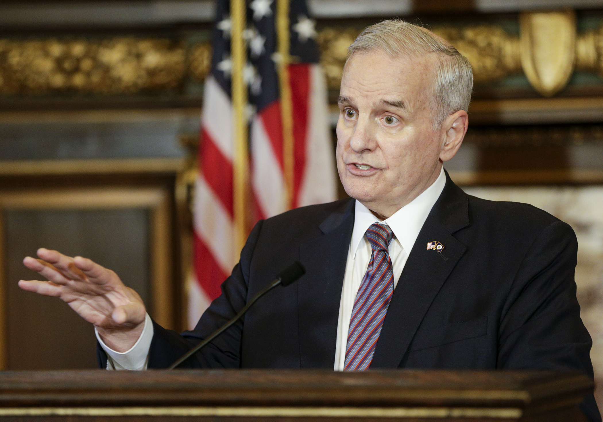 Gov. Mark Dayton speaks to the press June 9 about the repercussions of rescinding the tobacco tax inflator and his hope to meet with legislators to talk about some of the provisions to which he objects in budget bills he signed May 30. Photo by Paul Battaglia