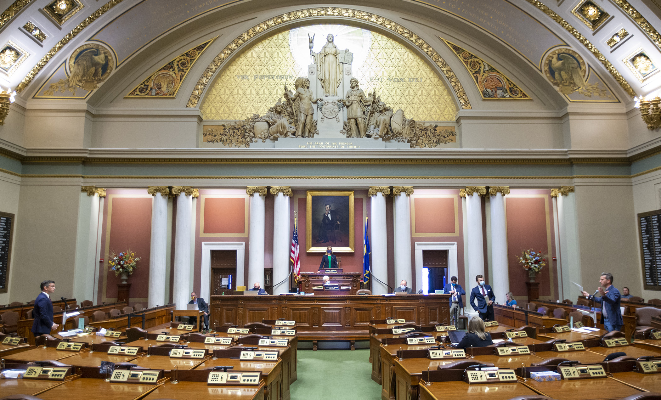 House Majority Leader Ryan Winkler, left, and House Minority Leader Kurt Daudt debate during the June 17 floor session. Photo by Paul Battaglia