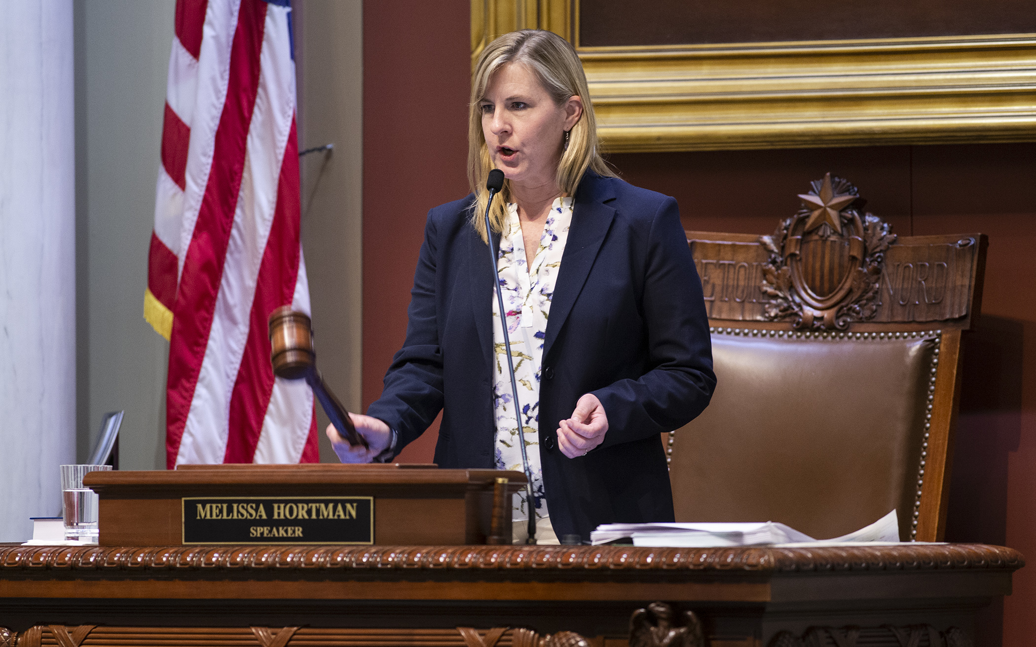 House Speaker Melissa Hortman gavels to a close the 2021 First Special Session in the early morning hours July 1. Lawmakers return for the 2022 session Jan. 31 to a projected $7.7 billion budget surplus. (House Photography file photo)