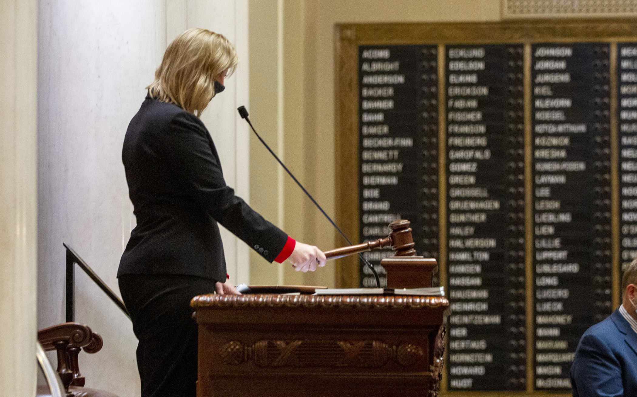 House Speaker Melissa Hortman gavels in the second special session of 2020 July 13. Photo by Paul Battaglia