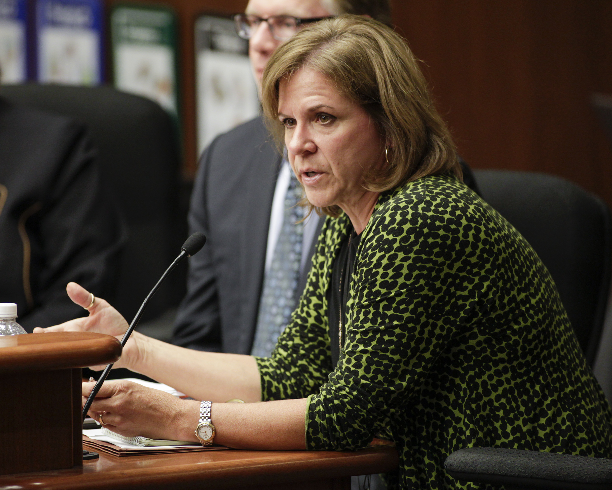 Department of Public Safety Commissioner Mona Dohman answers a question during testimony before the House Transportation Finance Committee Sept. 11, regarding problems with the department’s new licensing and registration system, MNLARS. Photo by Paul Battaglia