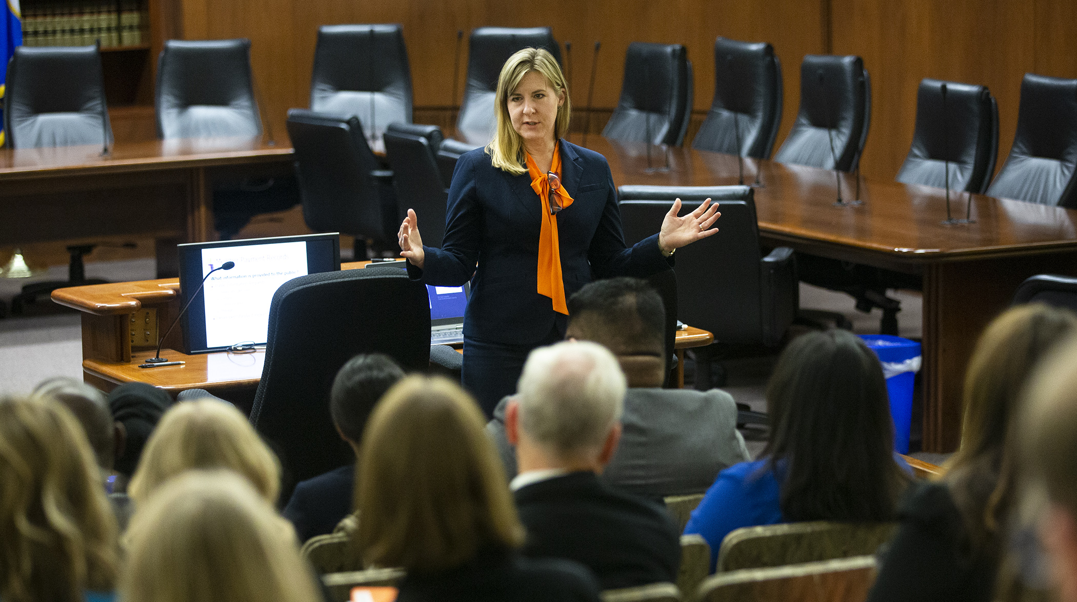House Minority Leader Melissa Hortman speaks during the orientation for newly elected members of the House of Representatives Nov. 8. Photo by Paul Battaglia