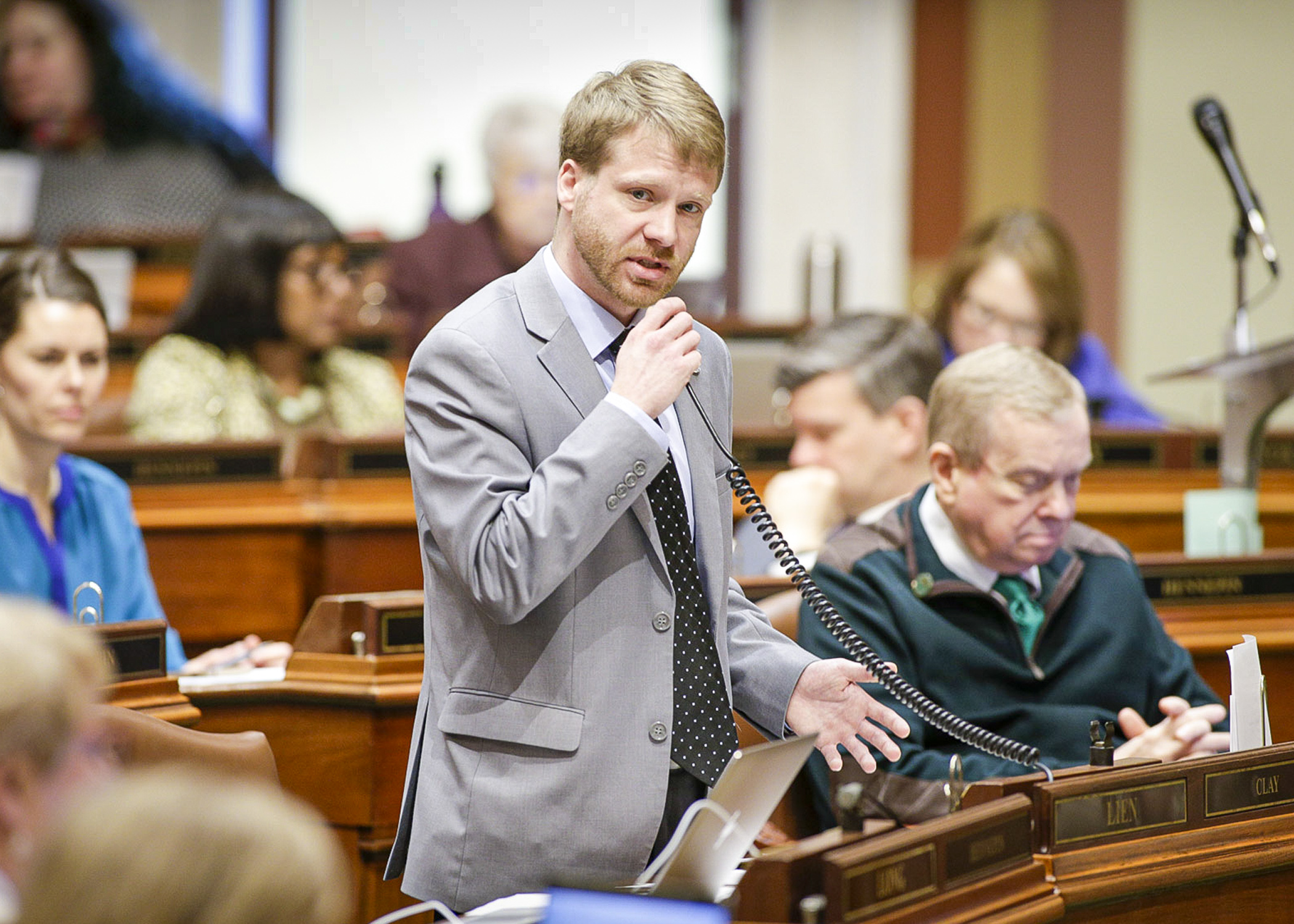 Rep. Ben Lien on the House Floor in April 2019. Photo by Paul Battaglia